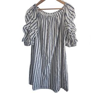 Ivy Street Striped Cotton Ruffle Sleeve Dress Top Sz 1X Coastal Preppy Nautical